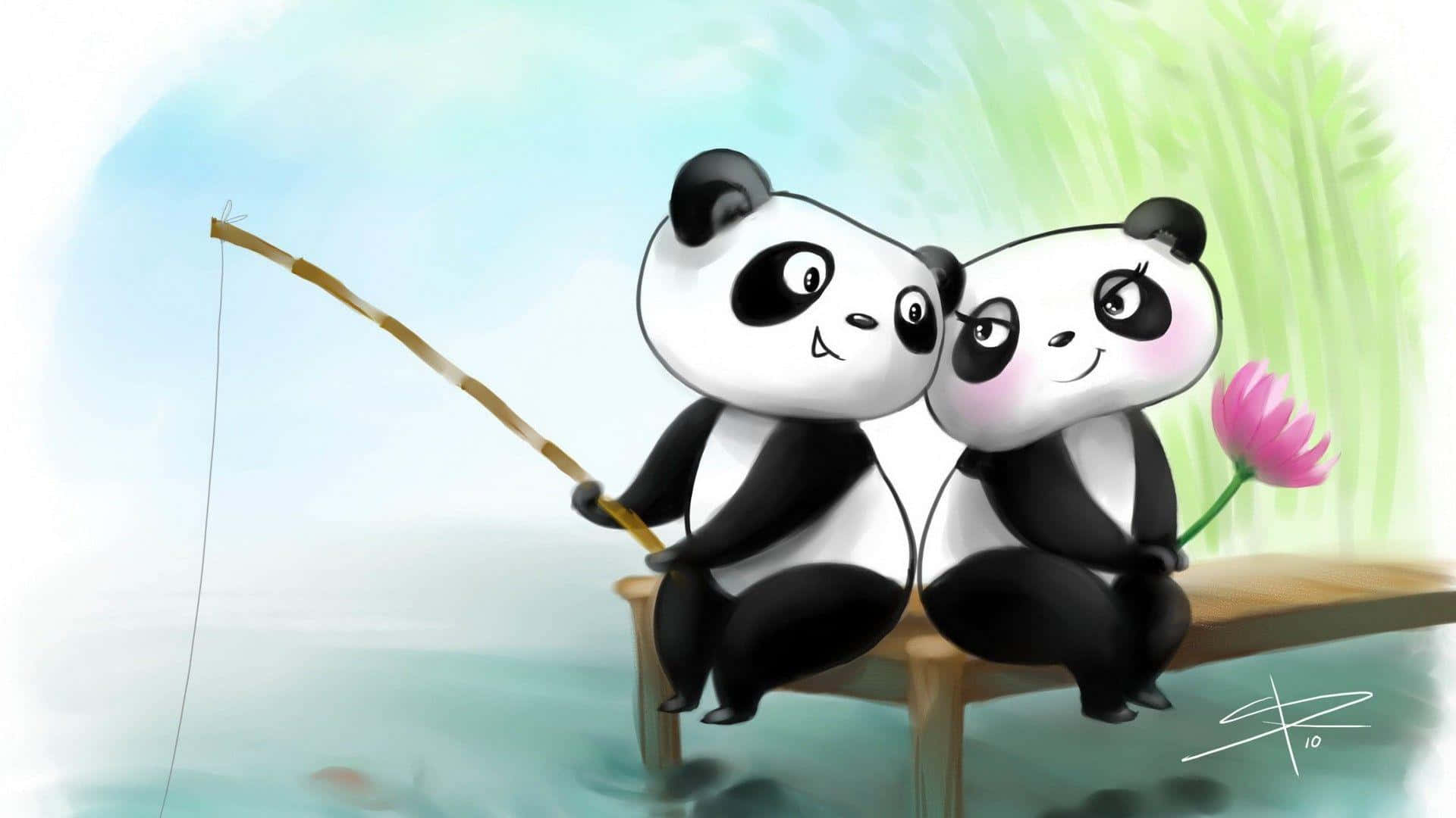 Cute Cartoon Panda Couple Background