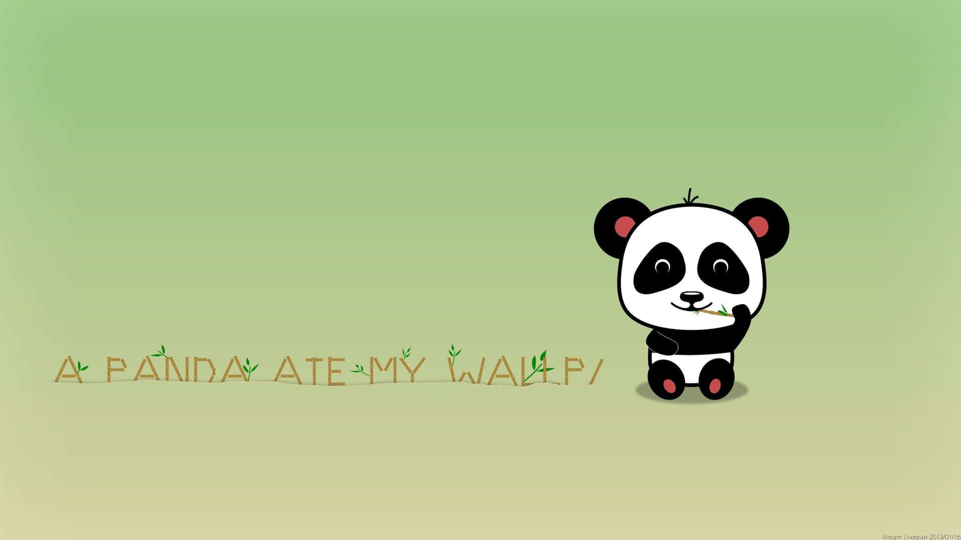 Cute Cartoon Panda Eating Bamboo