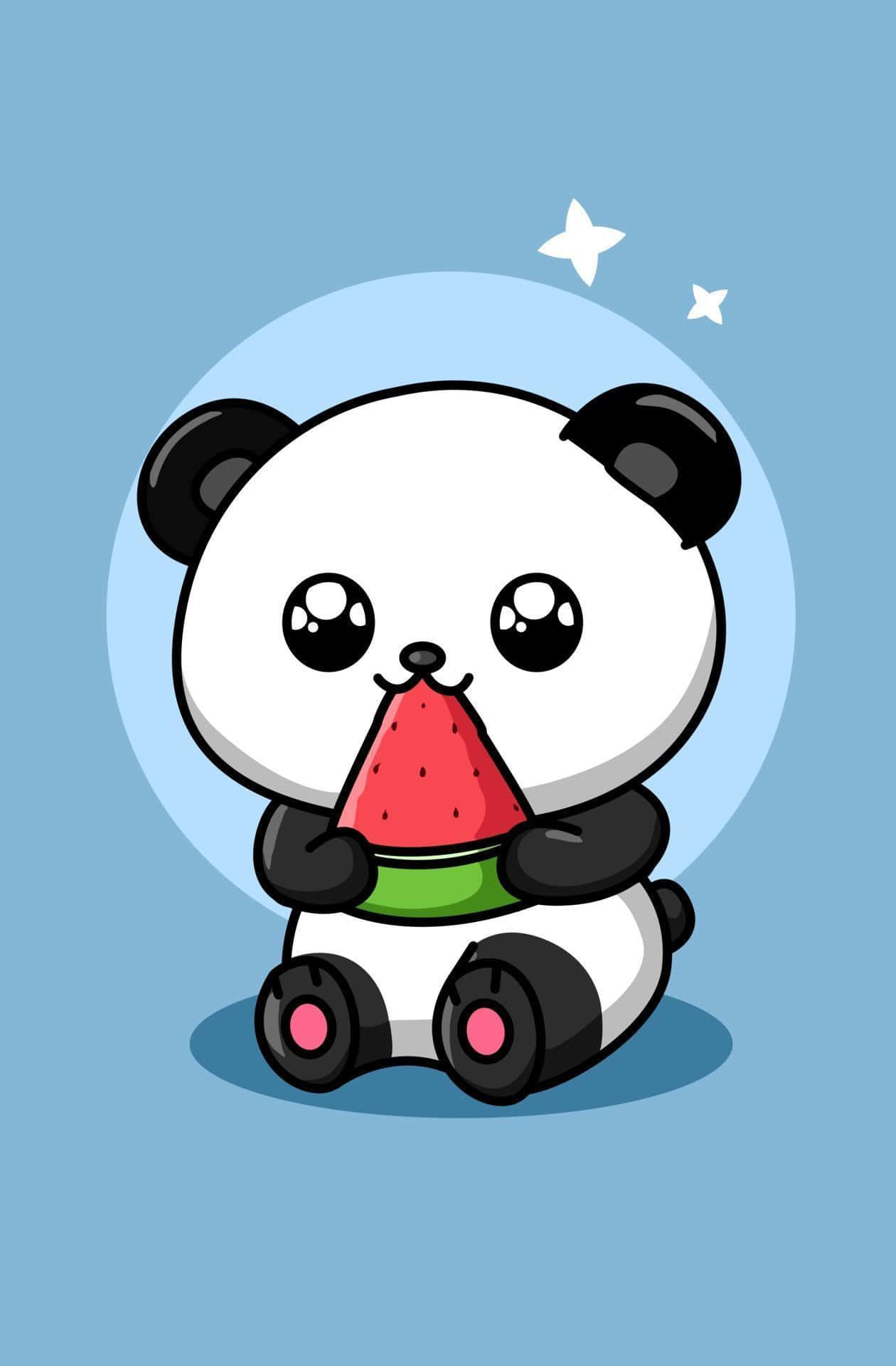 Cute Cartoon Panda Eating Watermelon