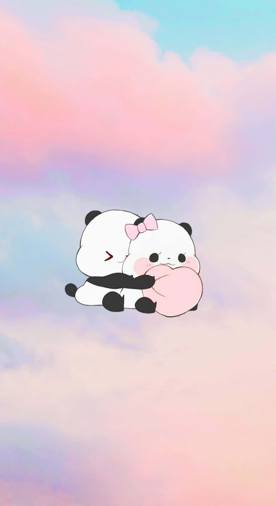 Cute Cartoon Panda Hug Background