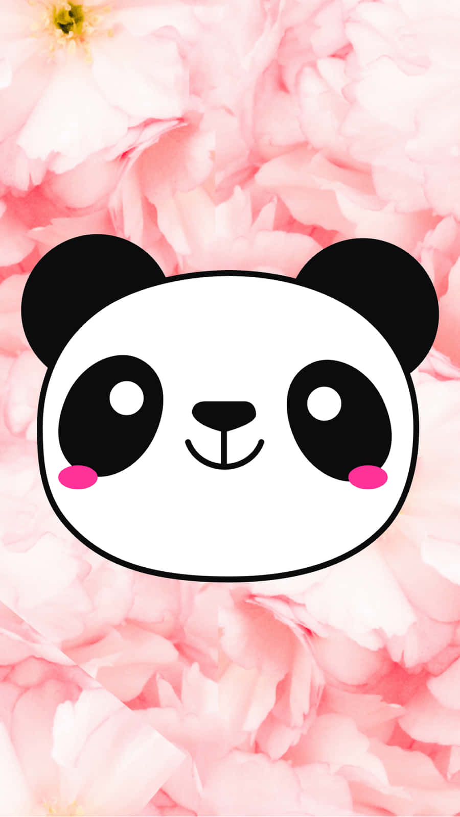 Cute Cartoon Panda Pink Flowers