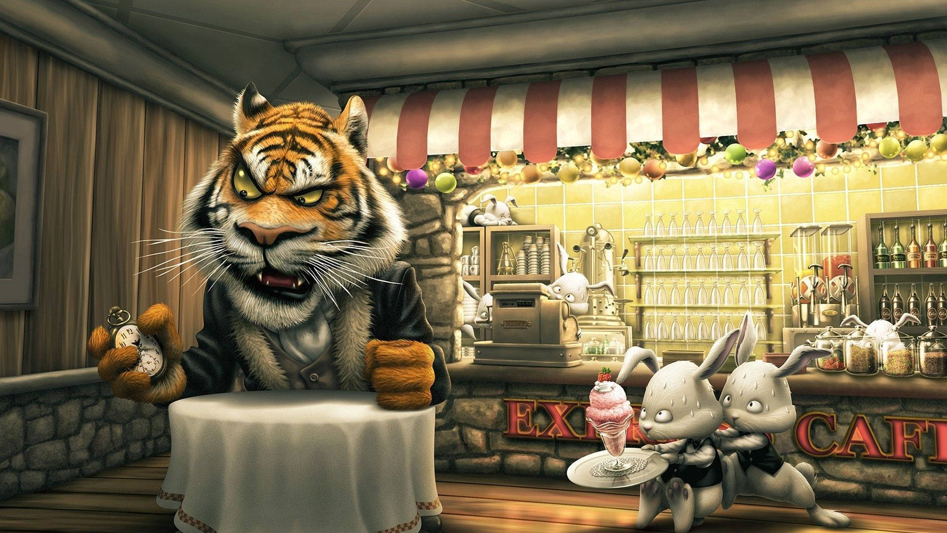 Cute Cartoon Rabbit Waiters Background