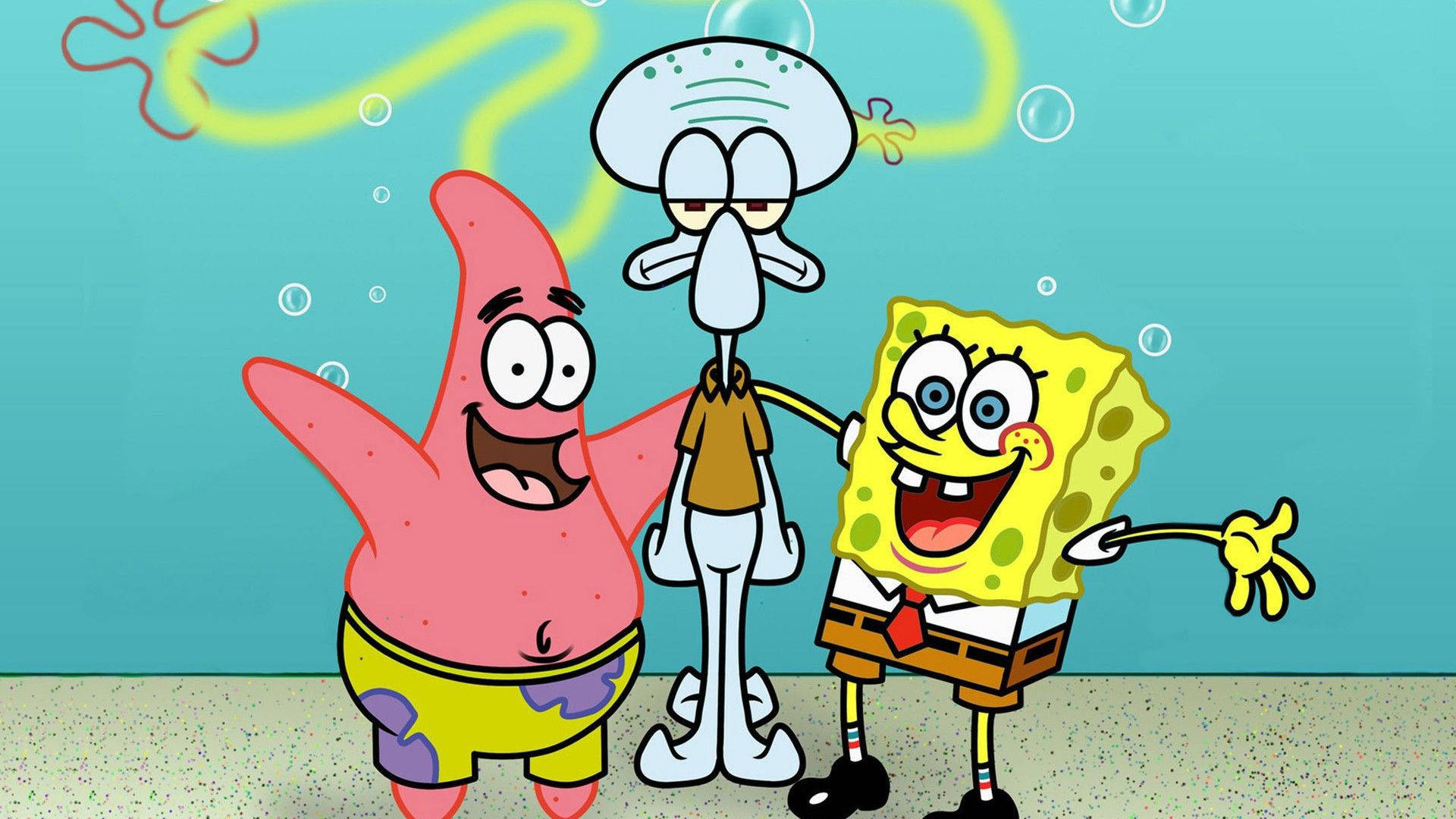 Cute Cartoon Spongebob, Patrick And Squidward Background