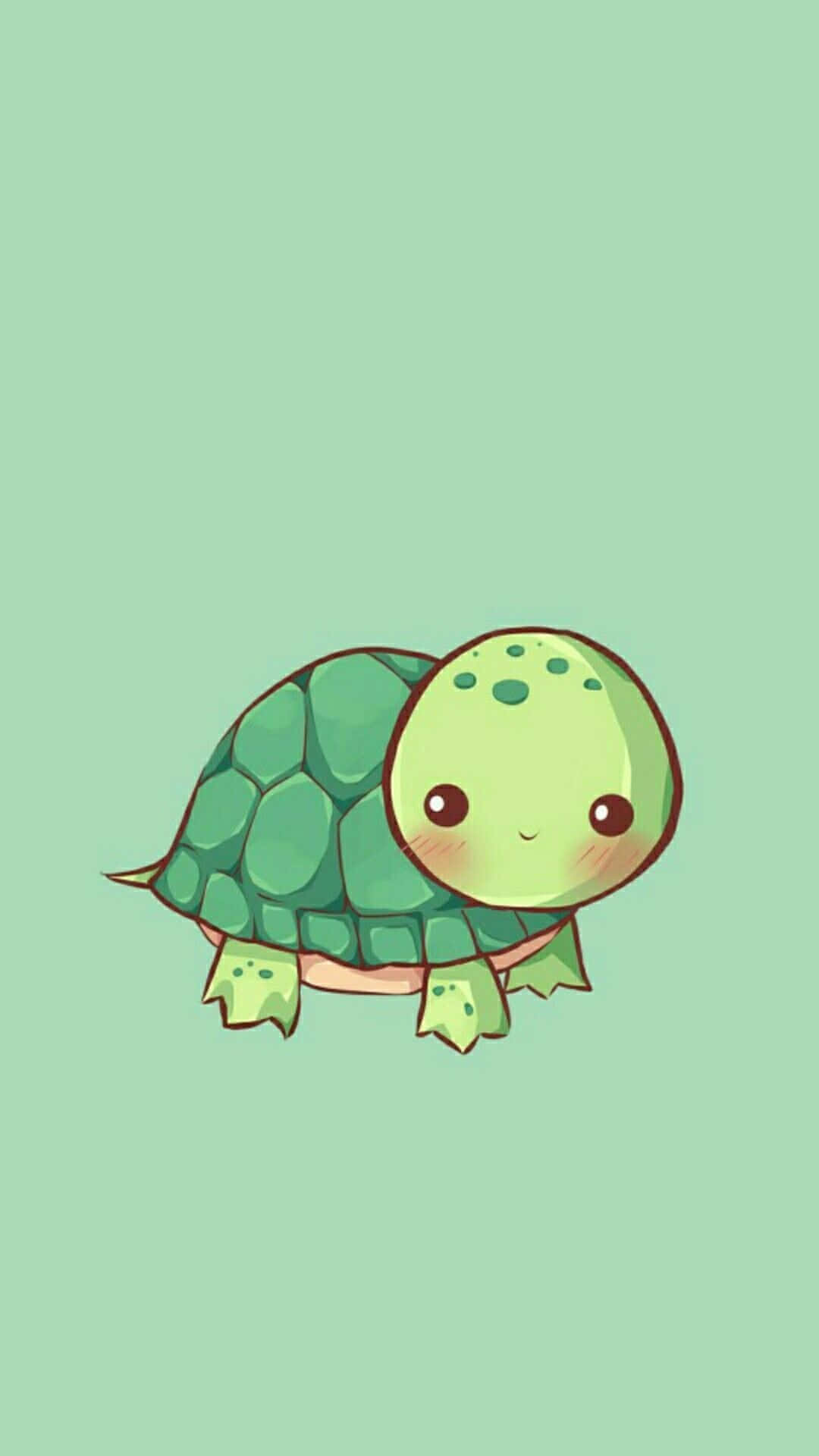 Cute Cartoon Turtle Green Background