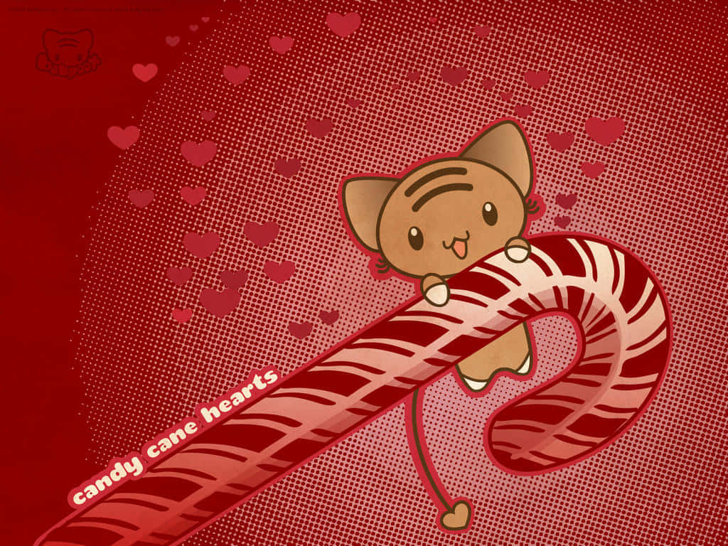 Cute Cat Candy Cane Background