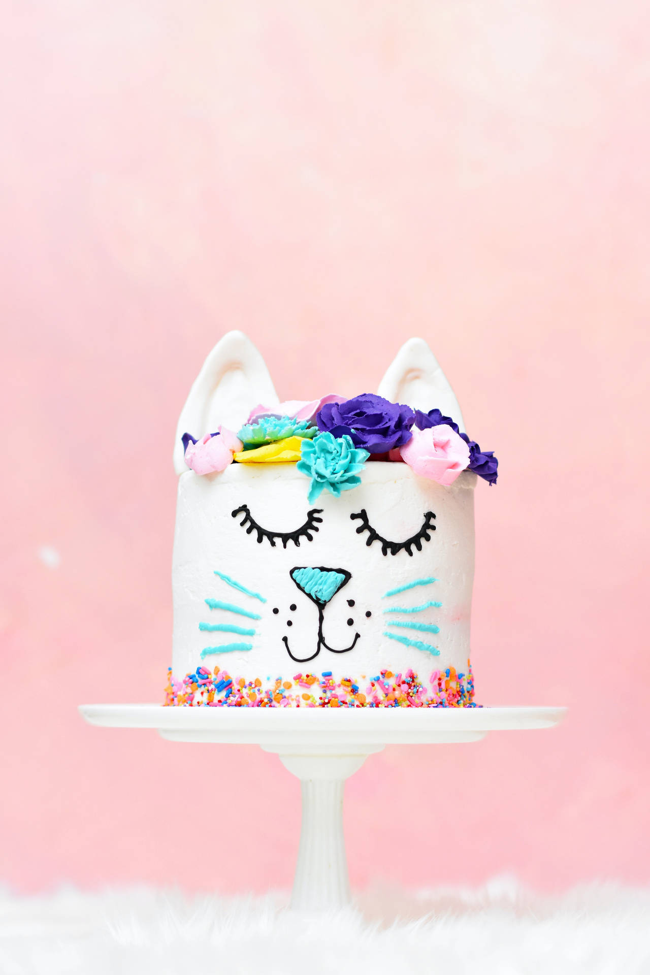 Cute Cat Floral Cake Background