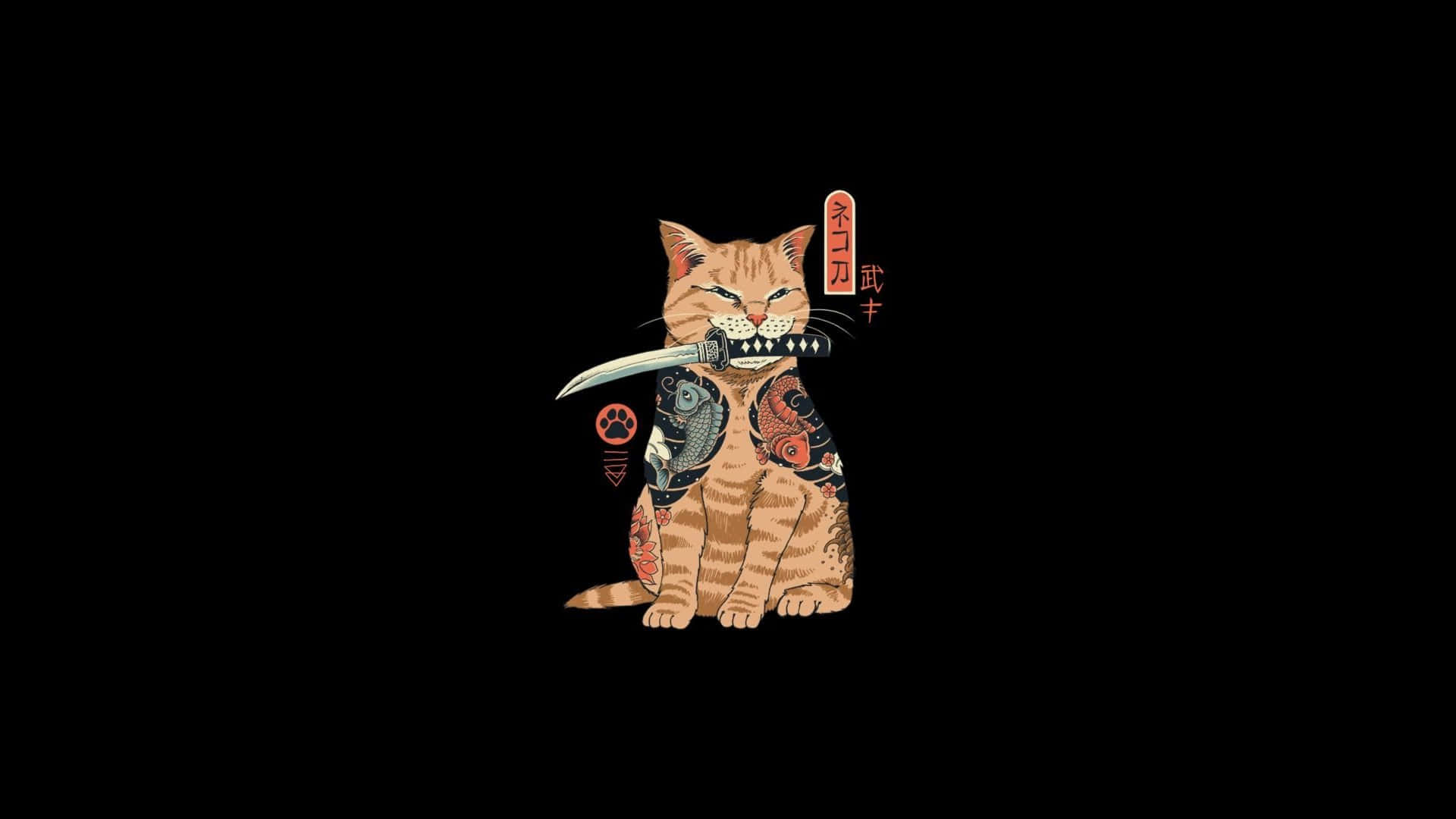 Cute Cat Japanese Minimalist Art Background