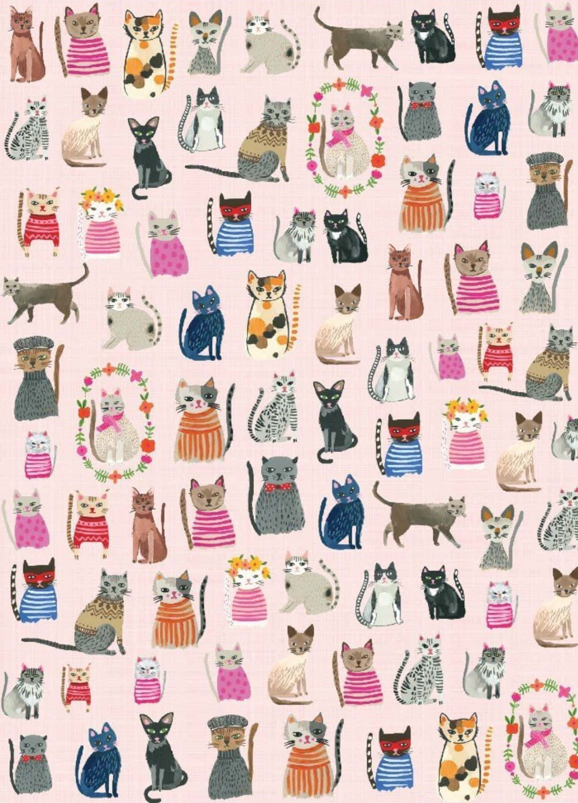 Cute Cat Pattern Pink Phone Background