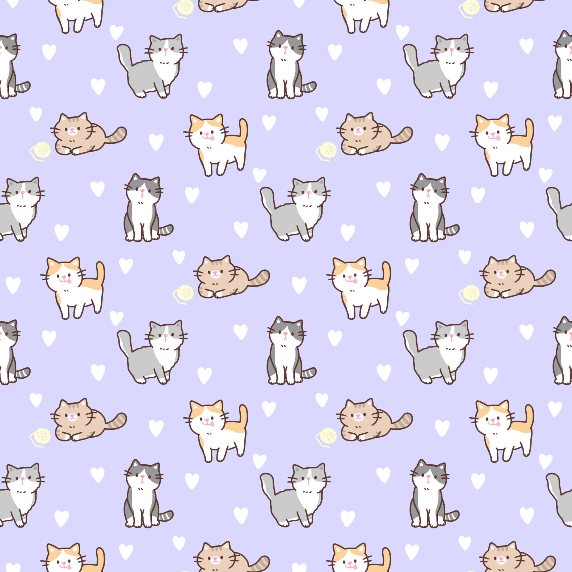 Cute Cat Pattern With Purple Background Background