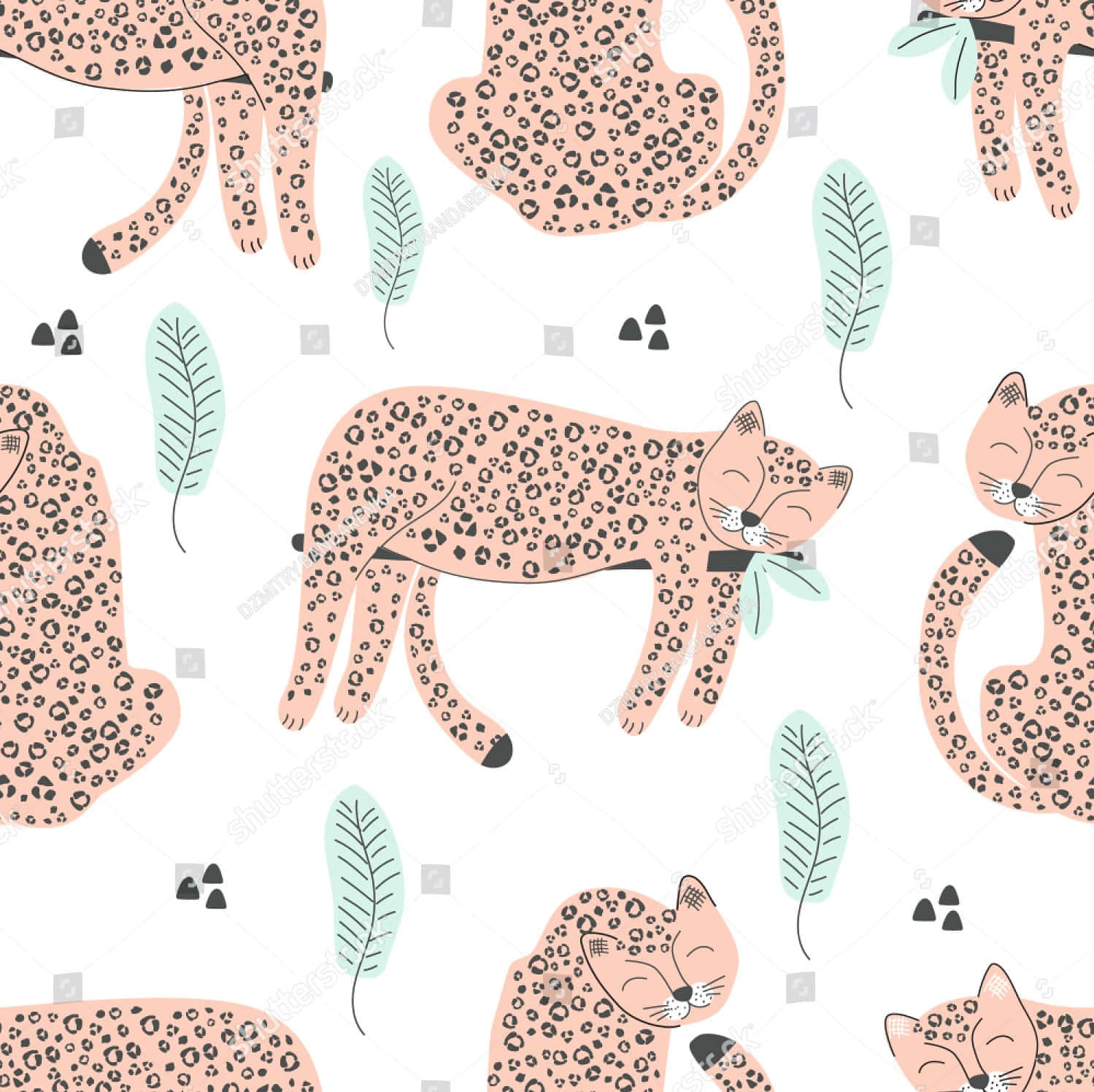Cute Cheetah Print With Leaf Pattern Background