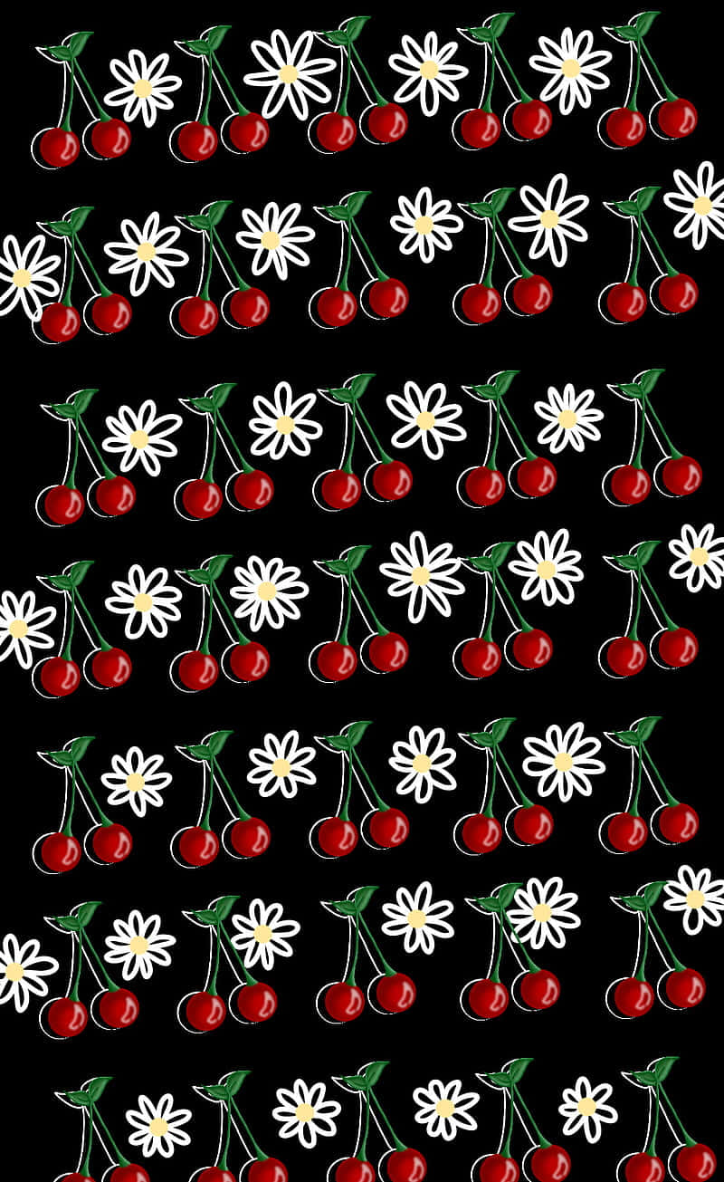 Cute Cherries With Daisies
