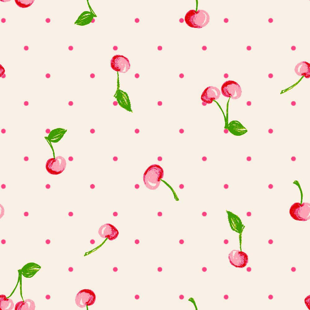 Cute Cherries With Pink Polka Dots Background