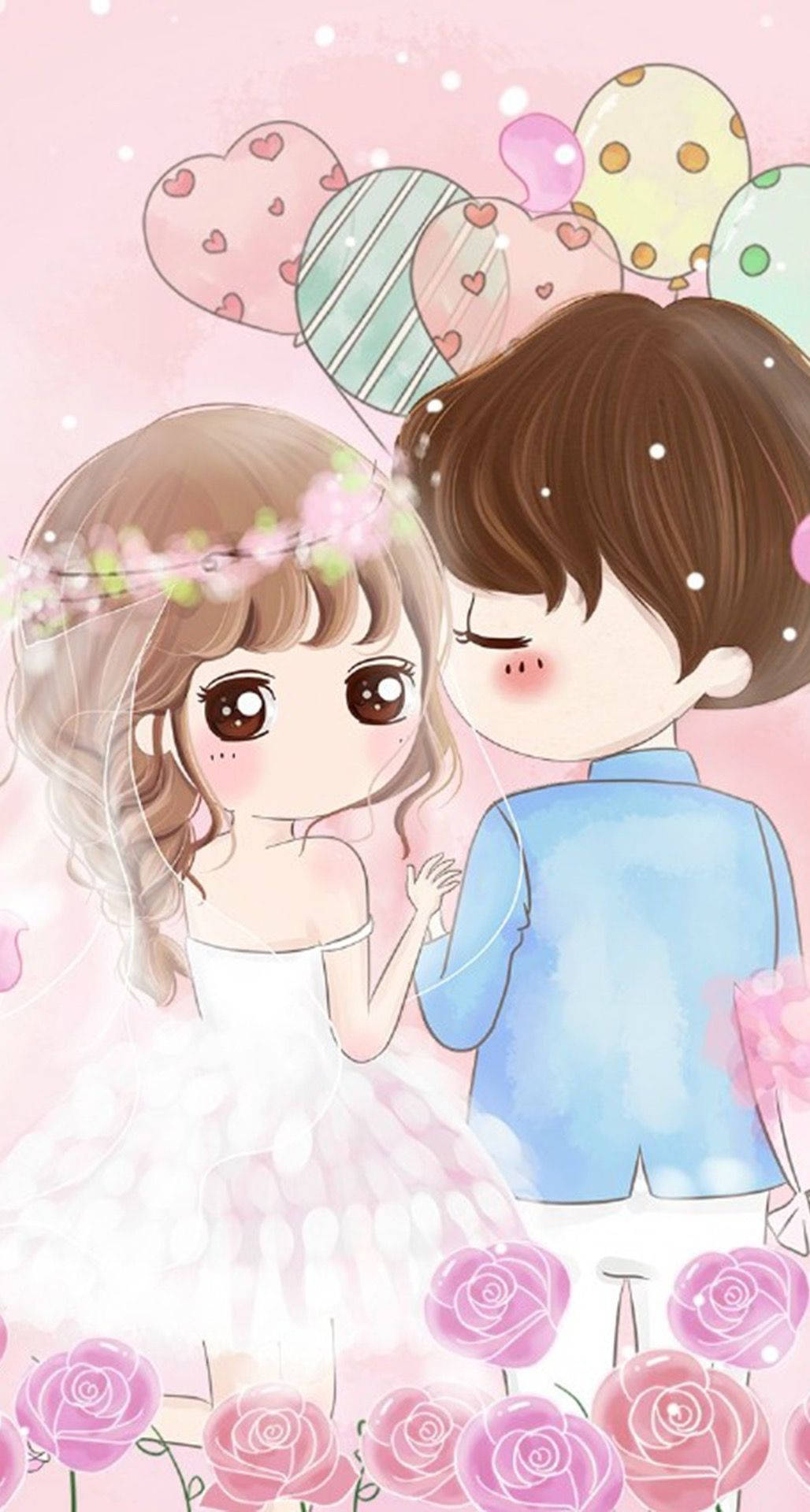 Cute Chibi Couple In Wedding Clothes Background