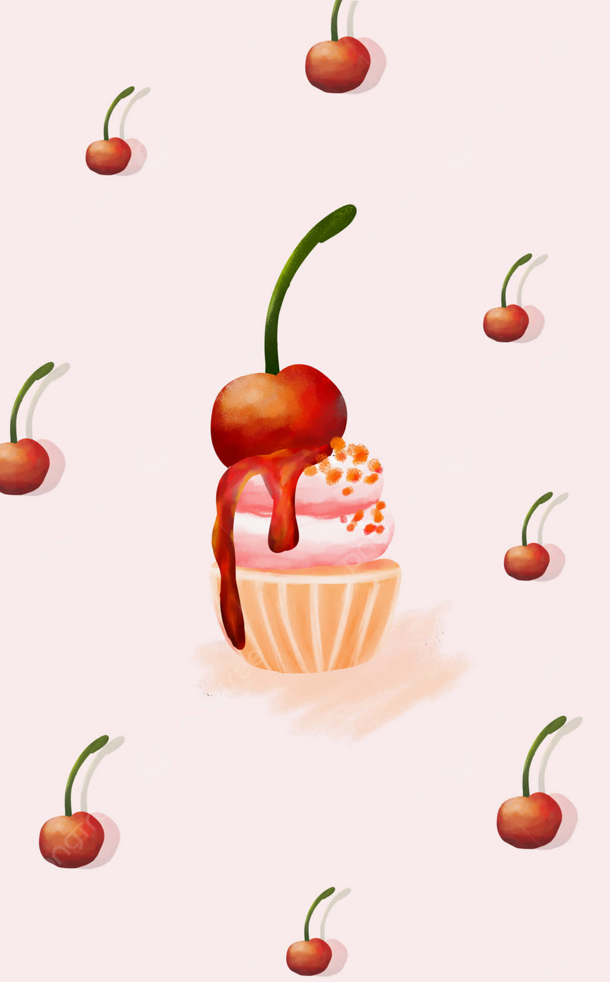Cute Chocolate Cherry On Cupcake Background