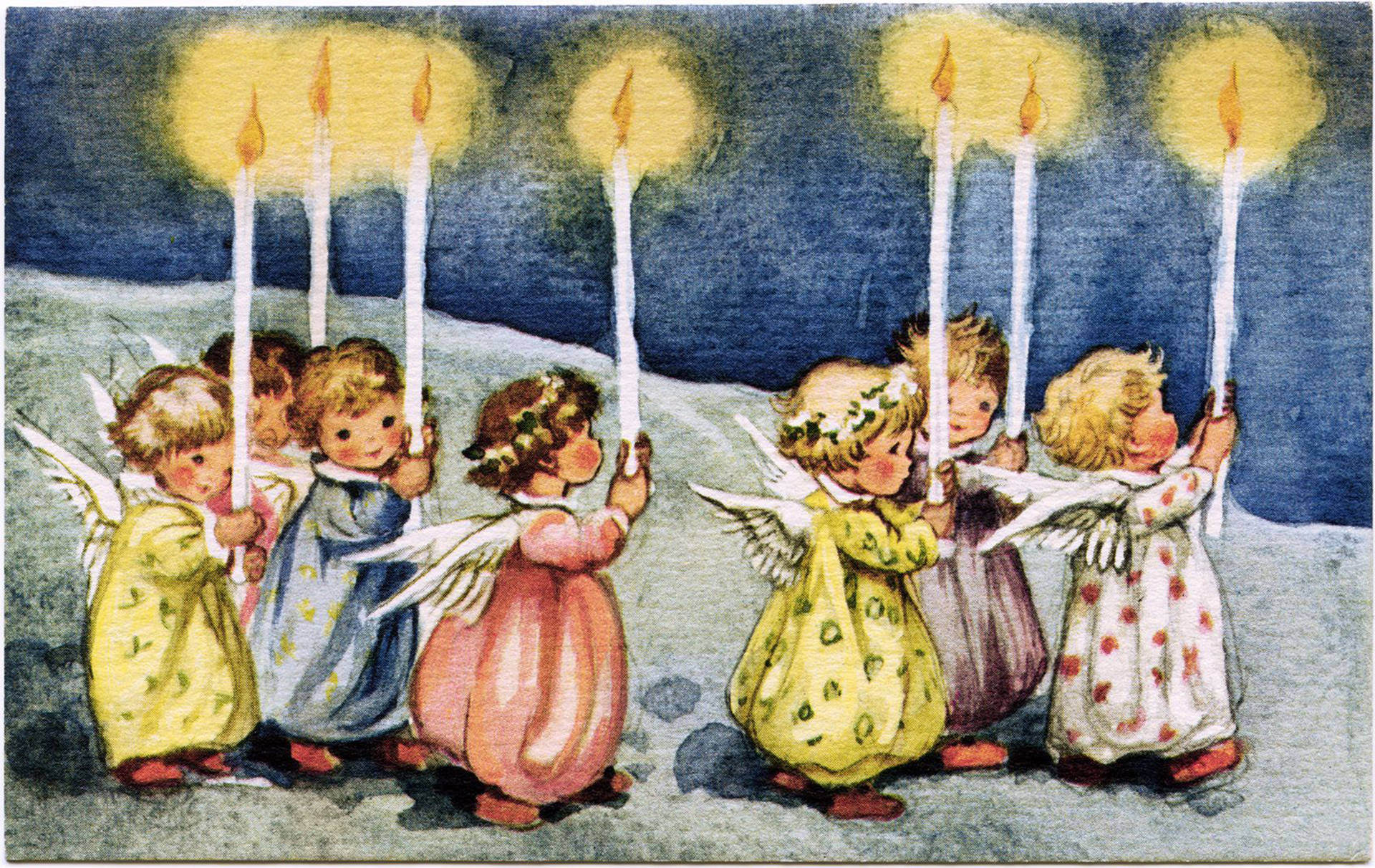 Cute Christmas Angels With Candles