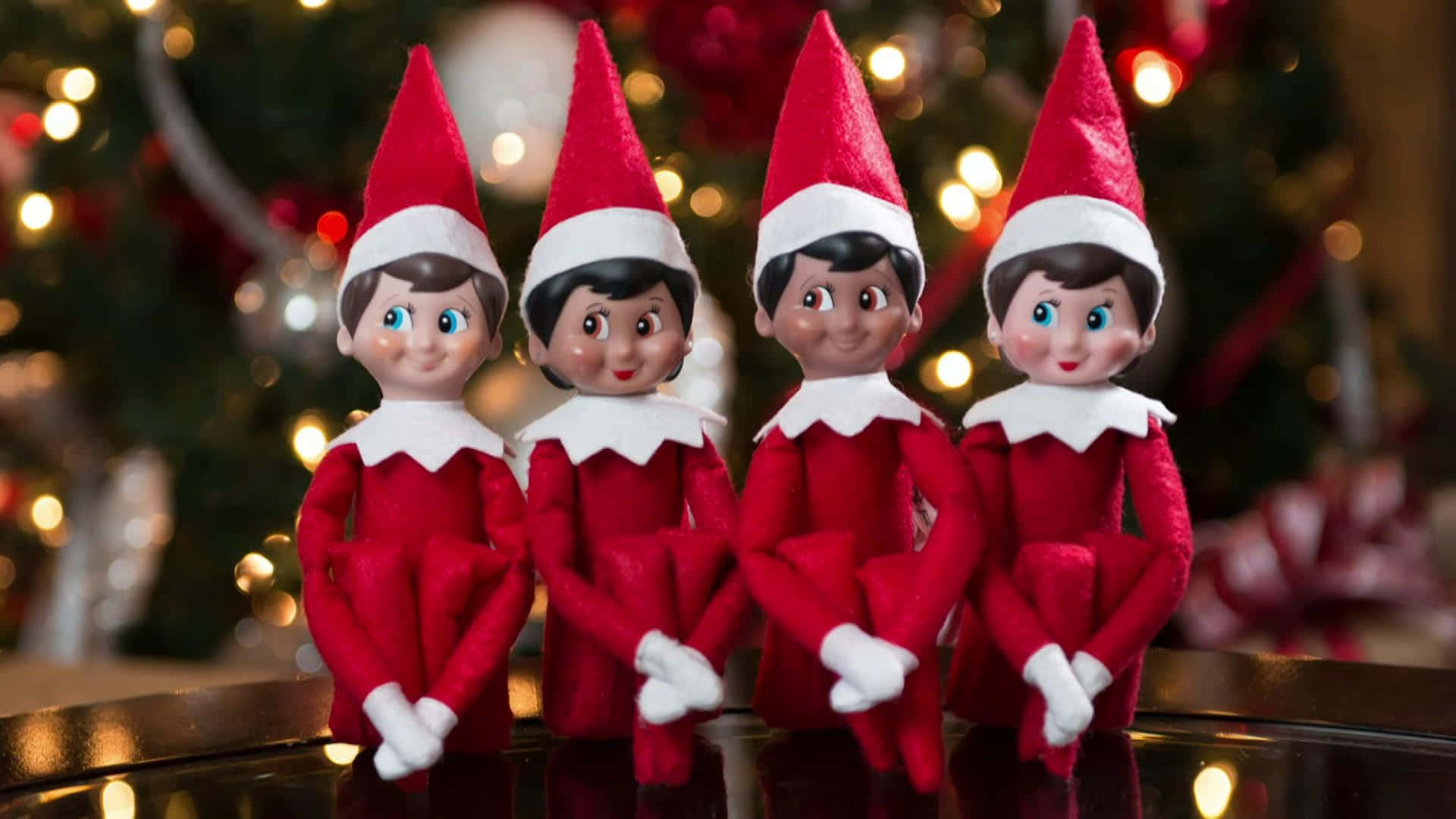 Cute Christmas Elves On A Shelf Background