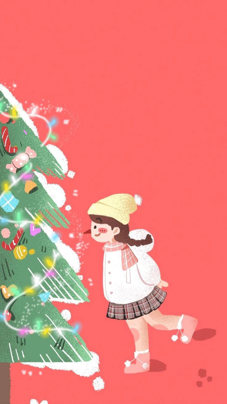 Cute Christmas Iphone Girl Background