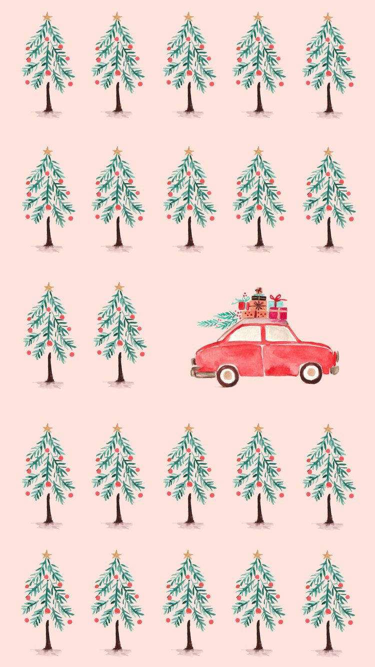 Cute Christmas Iphone Red Car Background