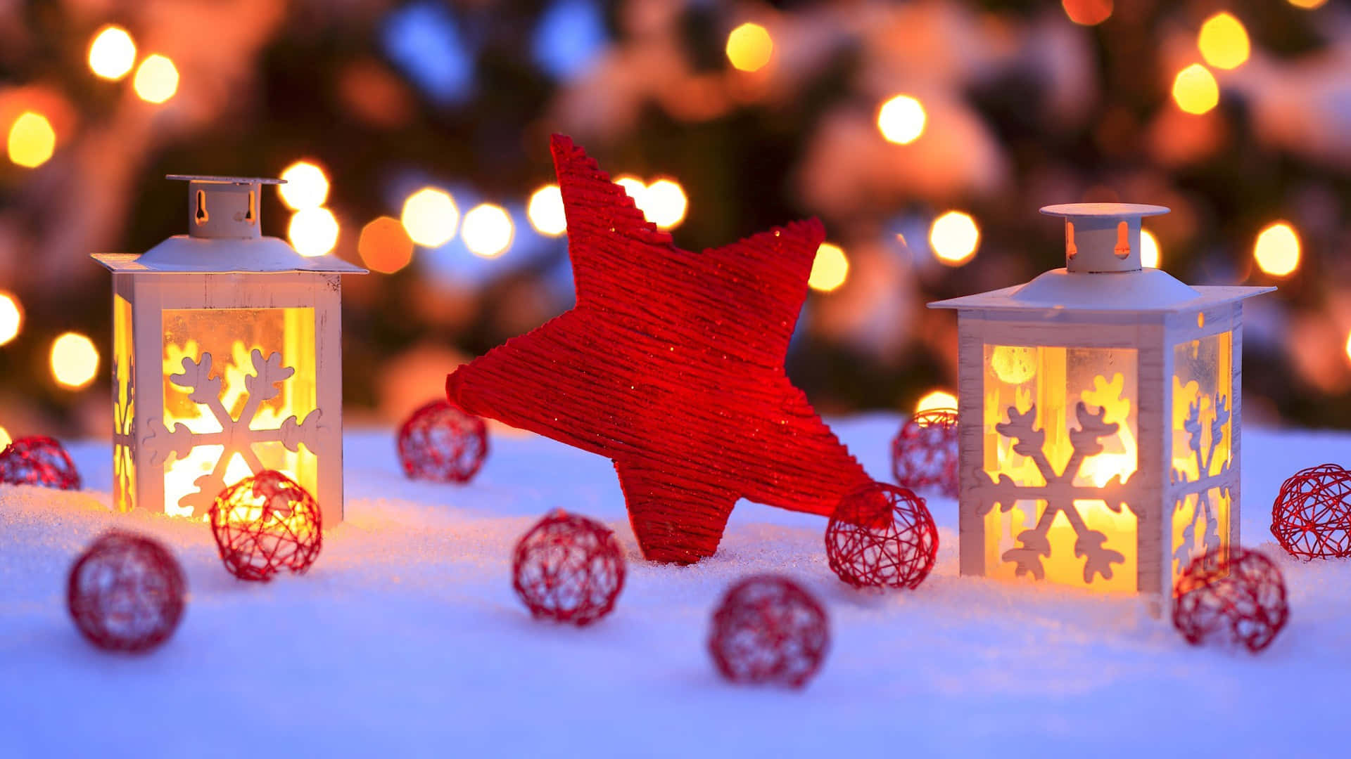 Cute Christmas Laptop Decorations In Snow Background