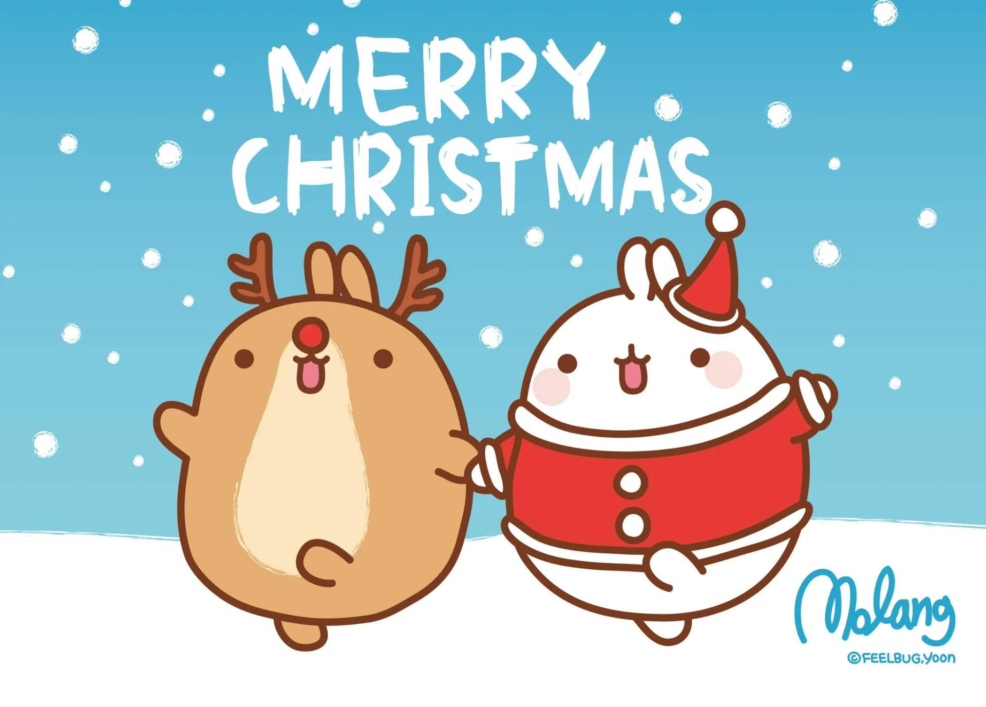 Cute Christmas Malang And Reindeer Background