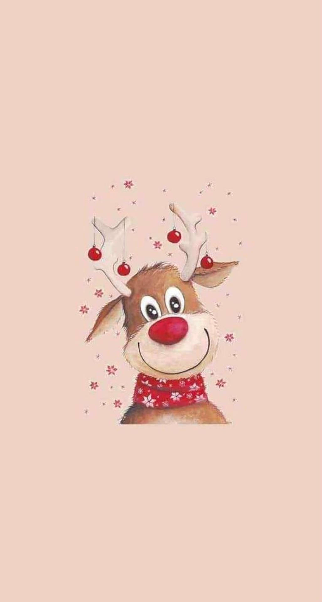 Cute Christmas Reindeer With Scarf Background