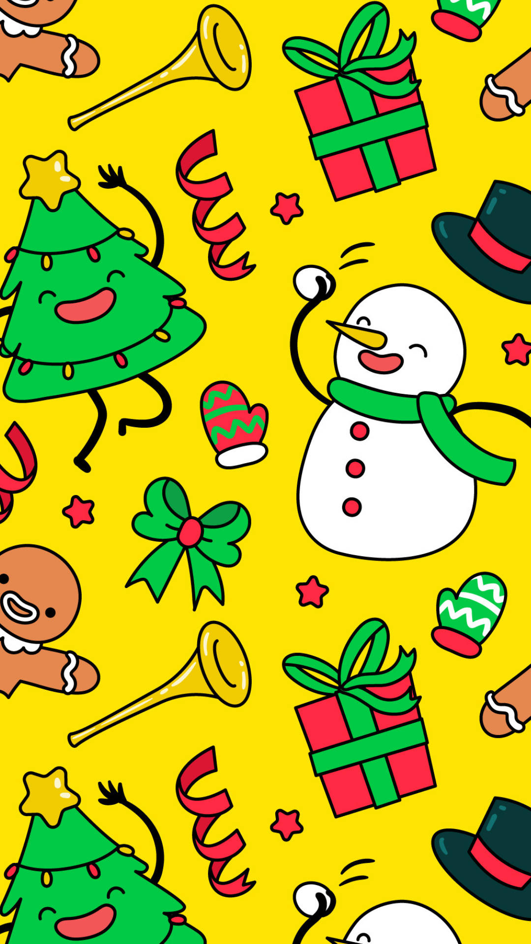 Cute Christmas Snowman With Decorations Background