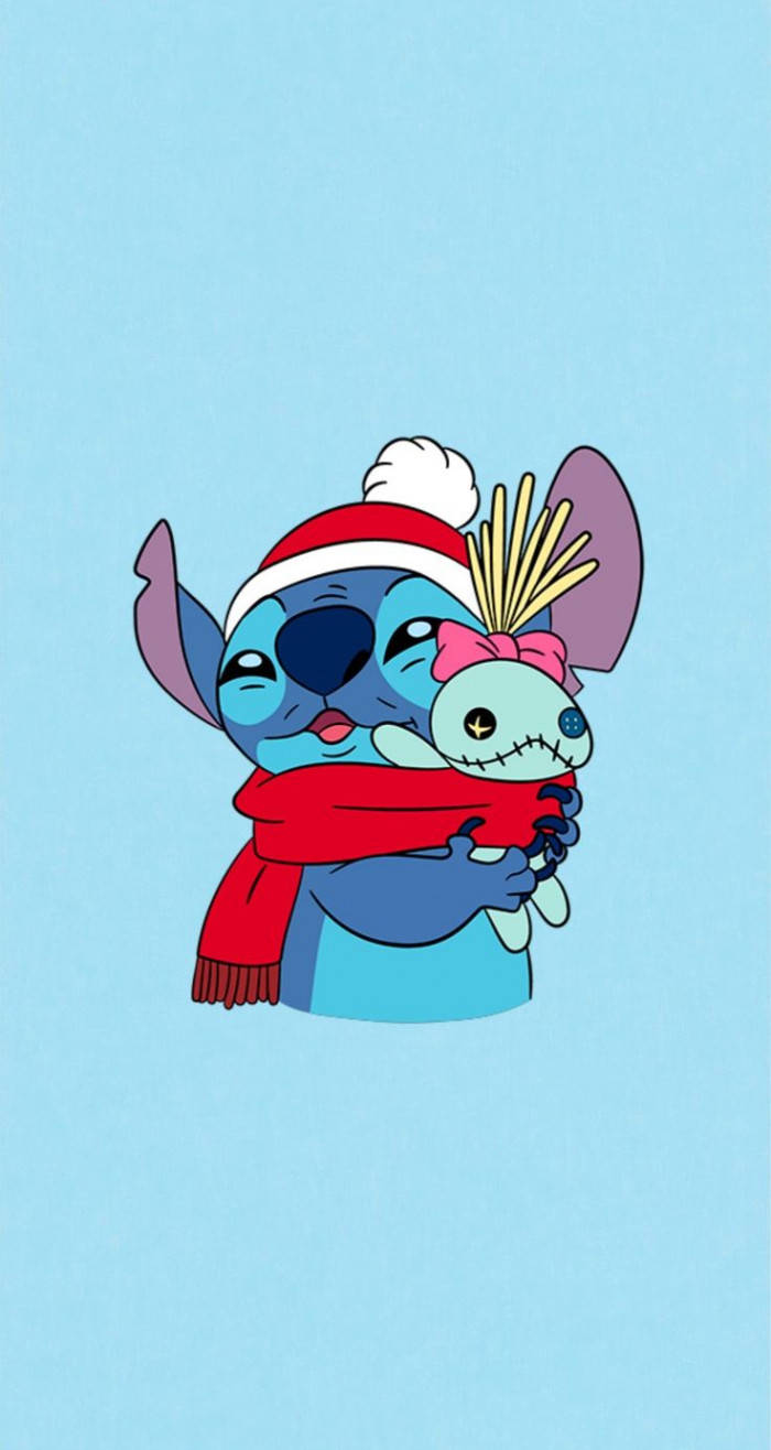 Cute Christmas Stitch Cuddling Scrump Background