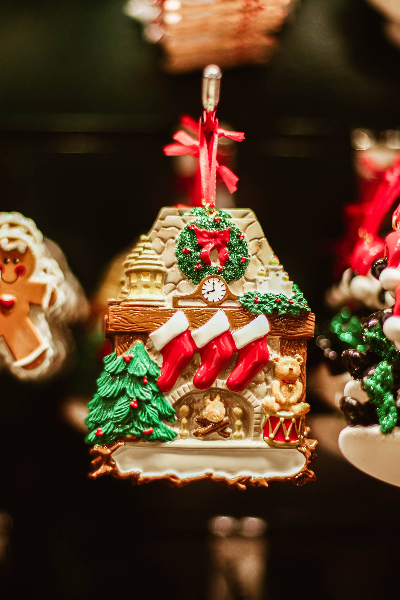 Cute Christmas Tree Gingerbread House Background