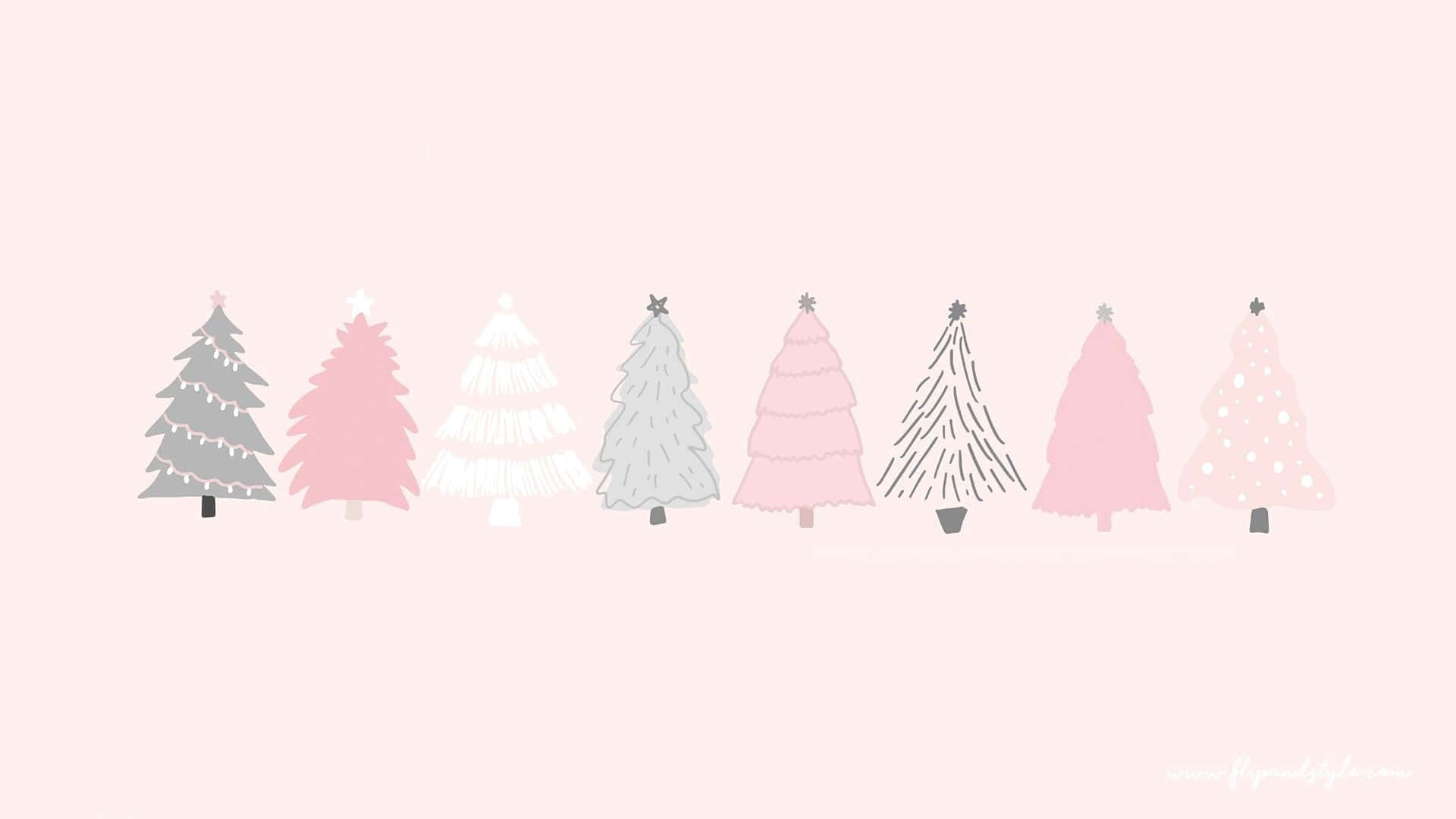 Cute Christmas Tree On A Row Background
