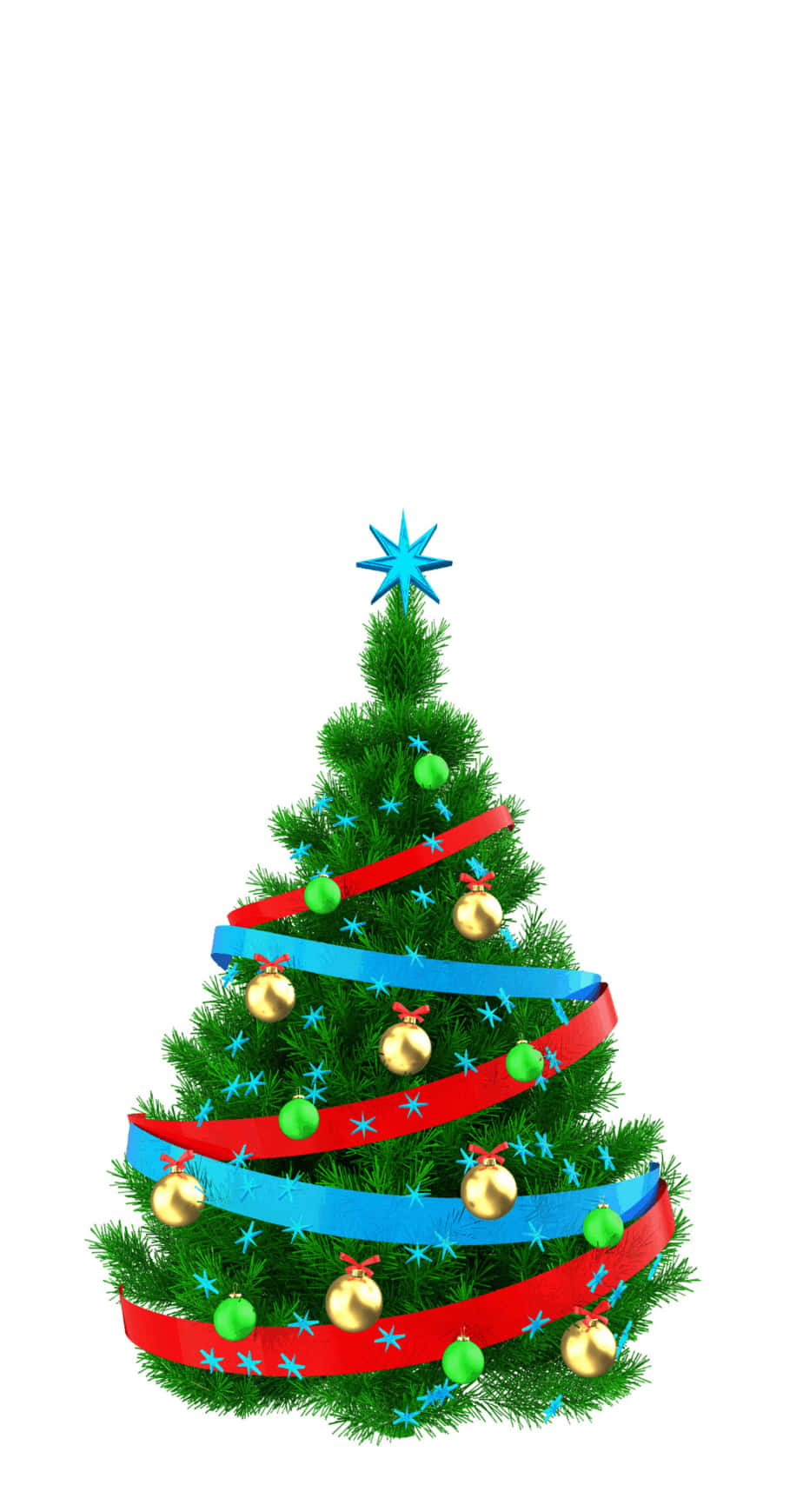 Cute Christmas Tree With Ribbons And Ornaments Background
