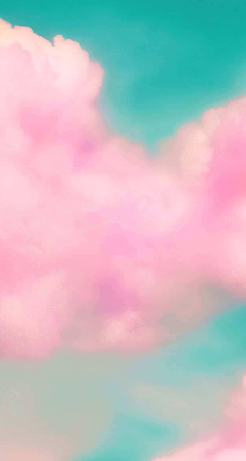 Cute Cloud Pink With Light Green Sky Background