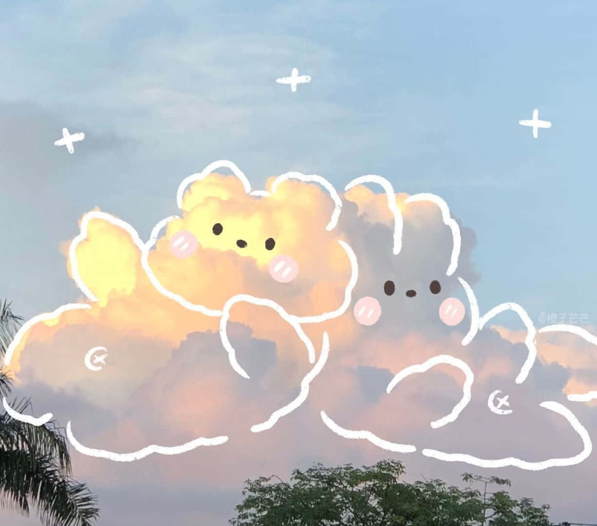 Cute Cloud Shaped Like Bears Background