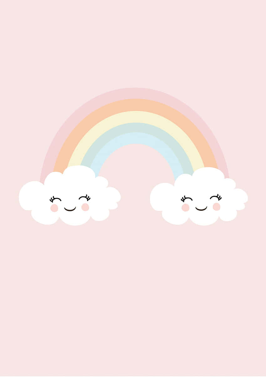 Cute Clouds Connecting Rainbow Background