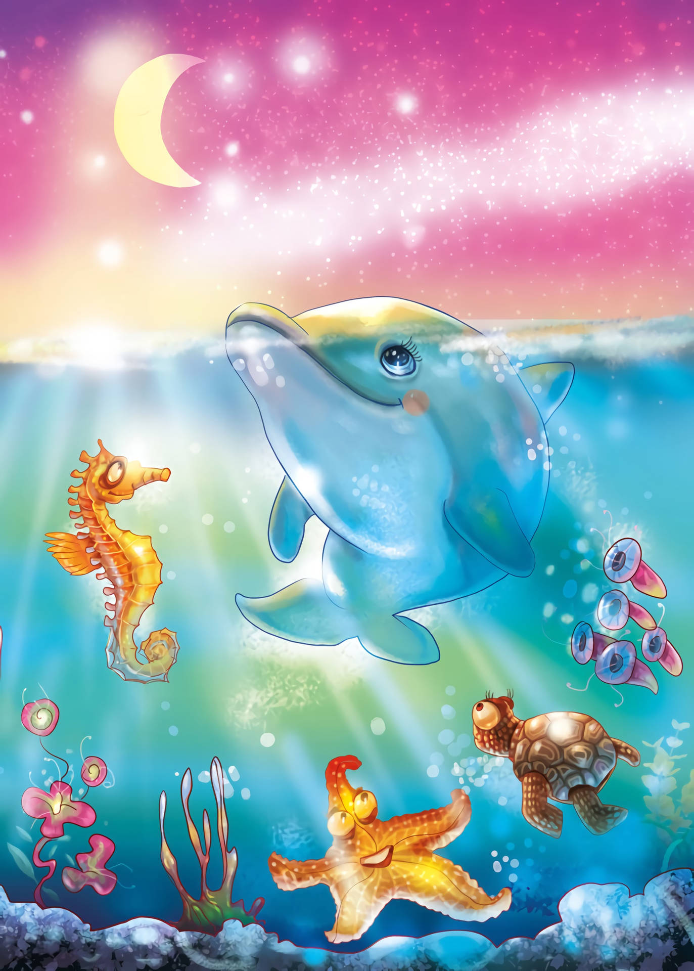 Cute Colorful Dolphin Background