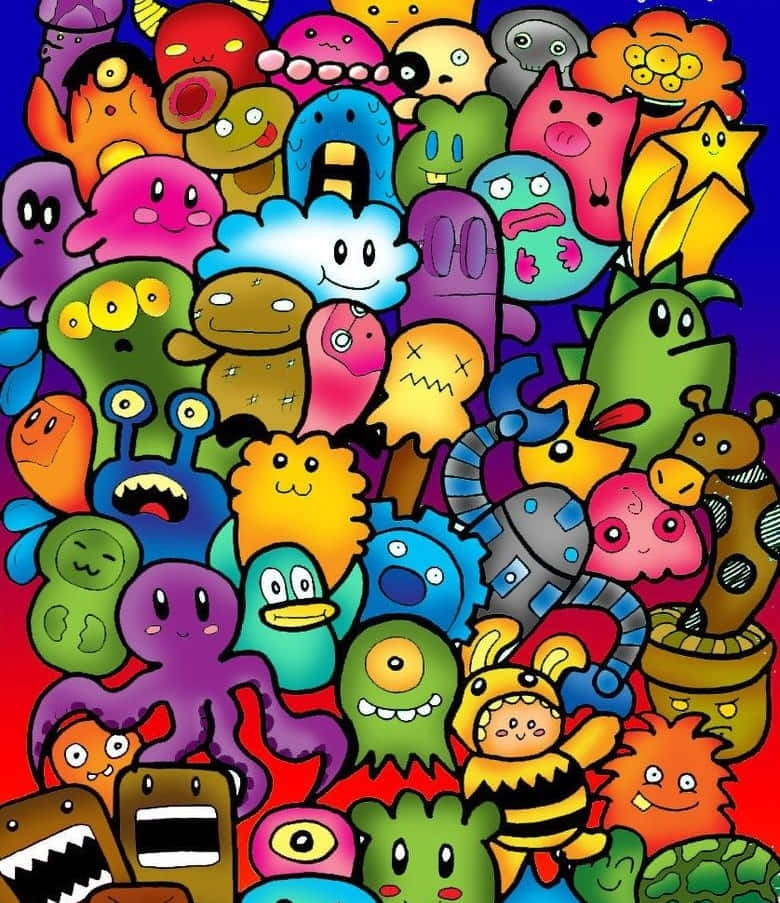 Cute Colorful Doodle Character Background