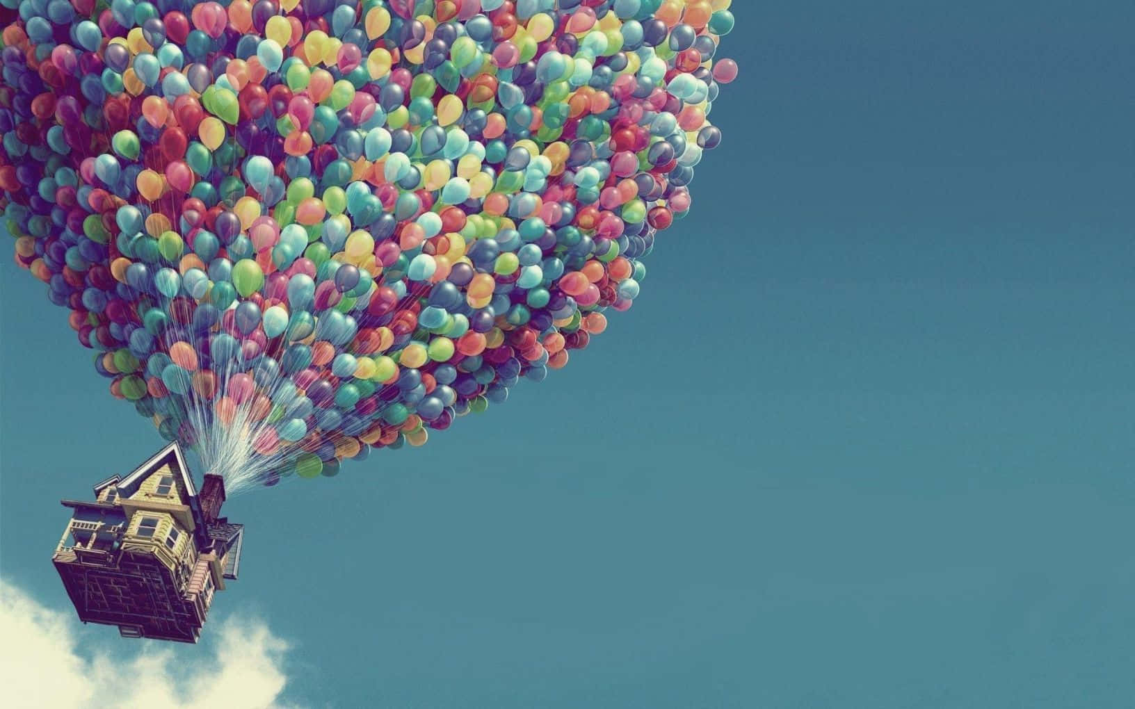 Cute Colorful Flying House And Balloons