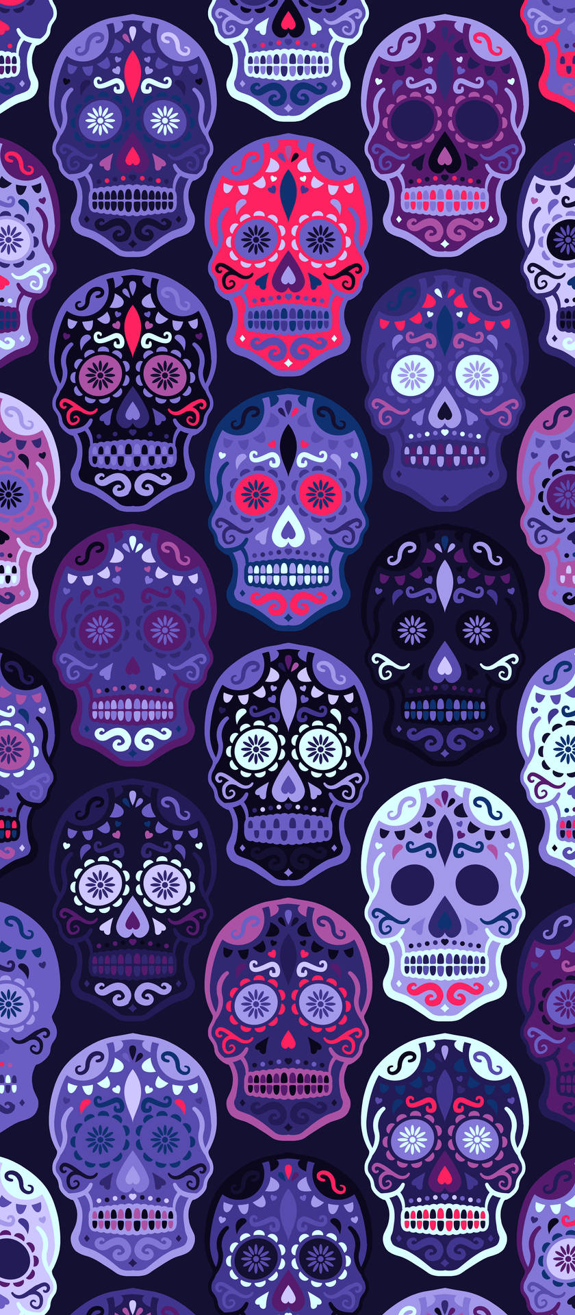 Cute Colorful Skull In Pattern Background