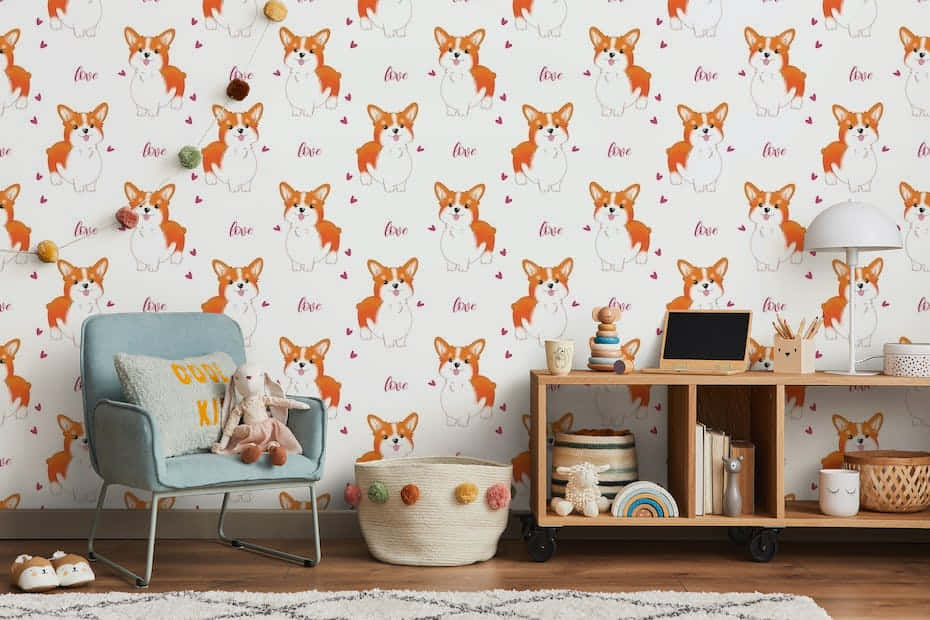 Cute Corgi Pattern Painted Wall