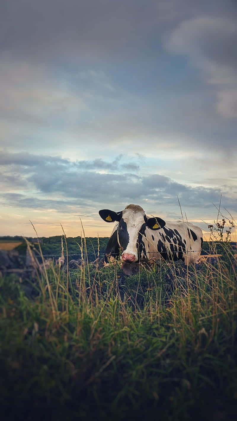 Cute Country Cow With Yellow Tags Background