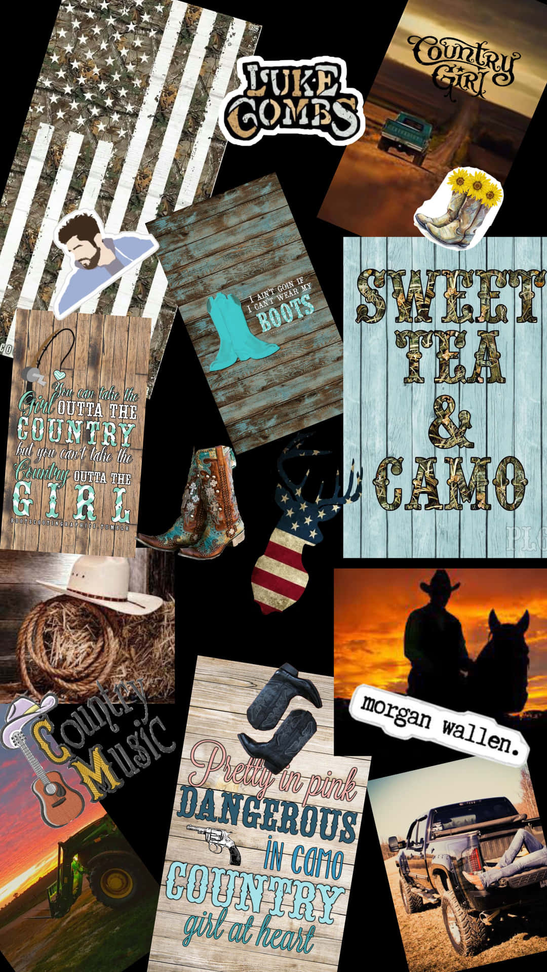 Cute Country Images And Musician Collage Background