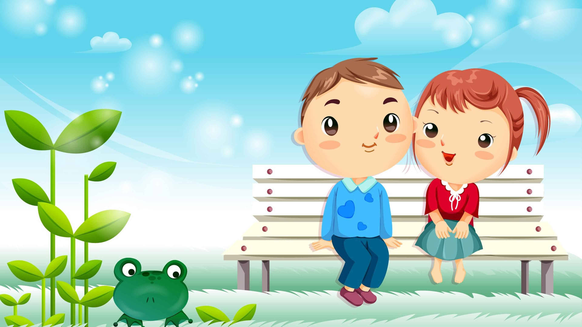 Cute Couple Cartoon And Frog Background