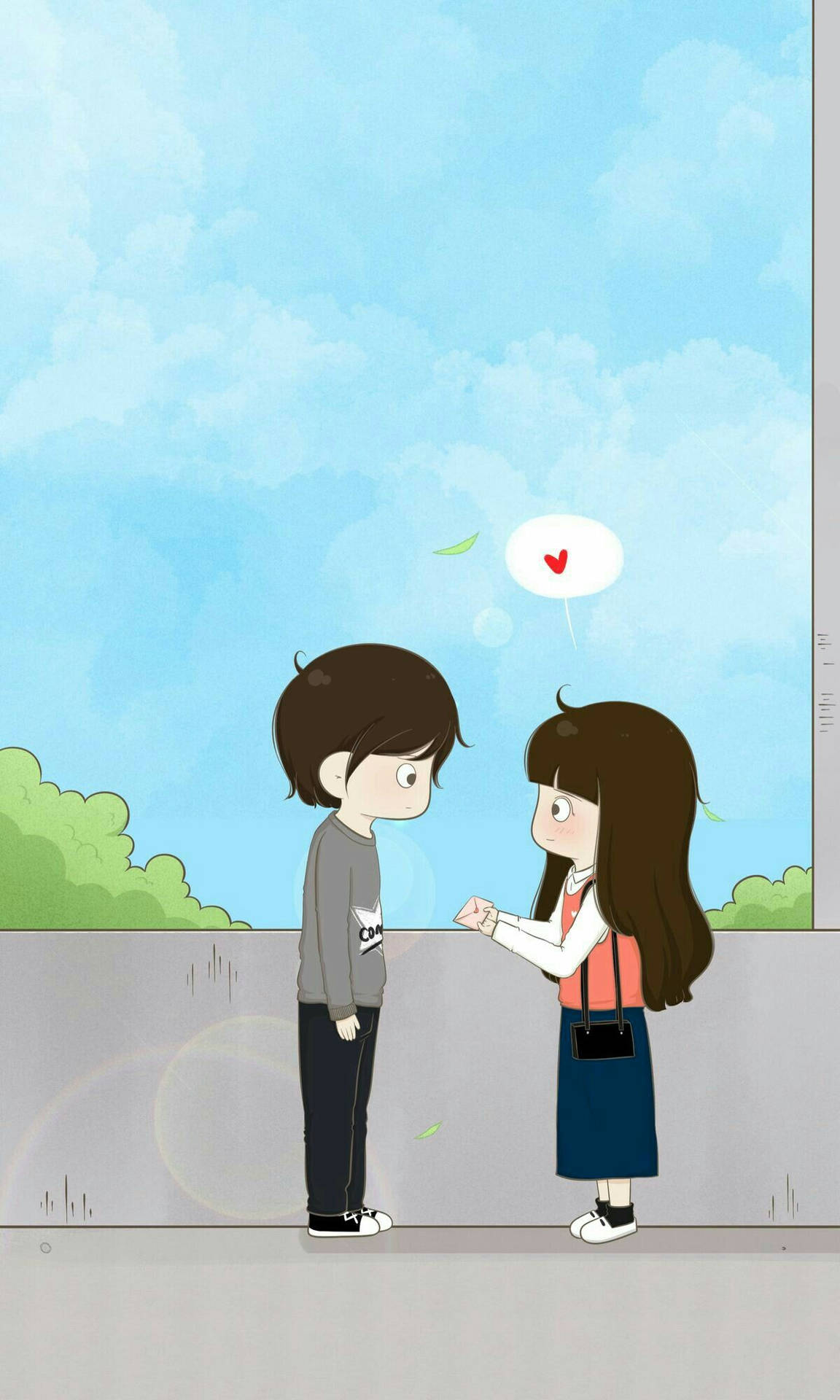 Cute Couple Cartoon Blue Sky Background