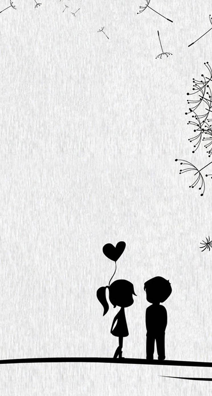 Cute Couple Cartoon Grey And Black Background