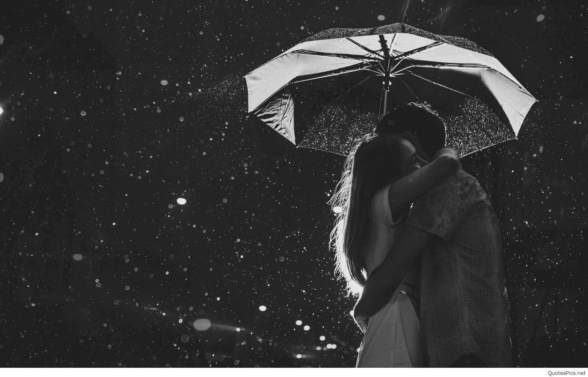 Cute Couple Hugging Under Umbrella Background