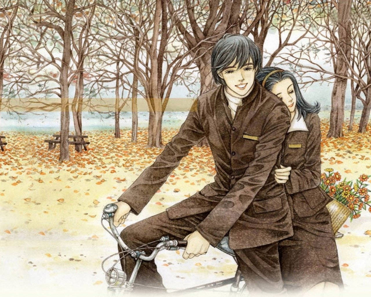 Cute Couple Matching Riding Bicycle Background