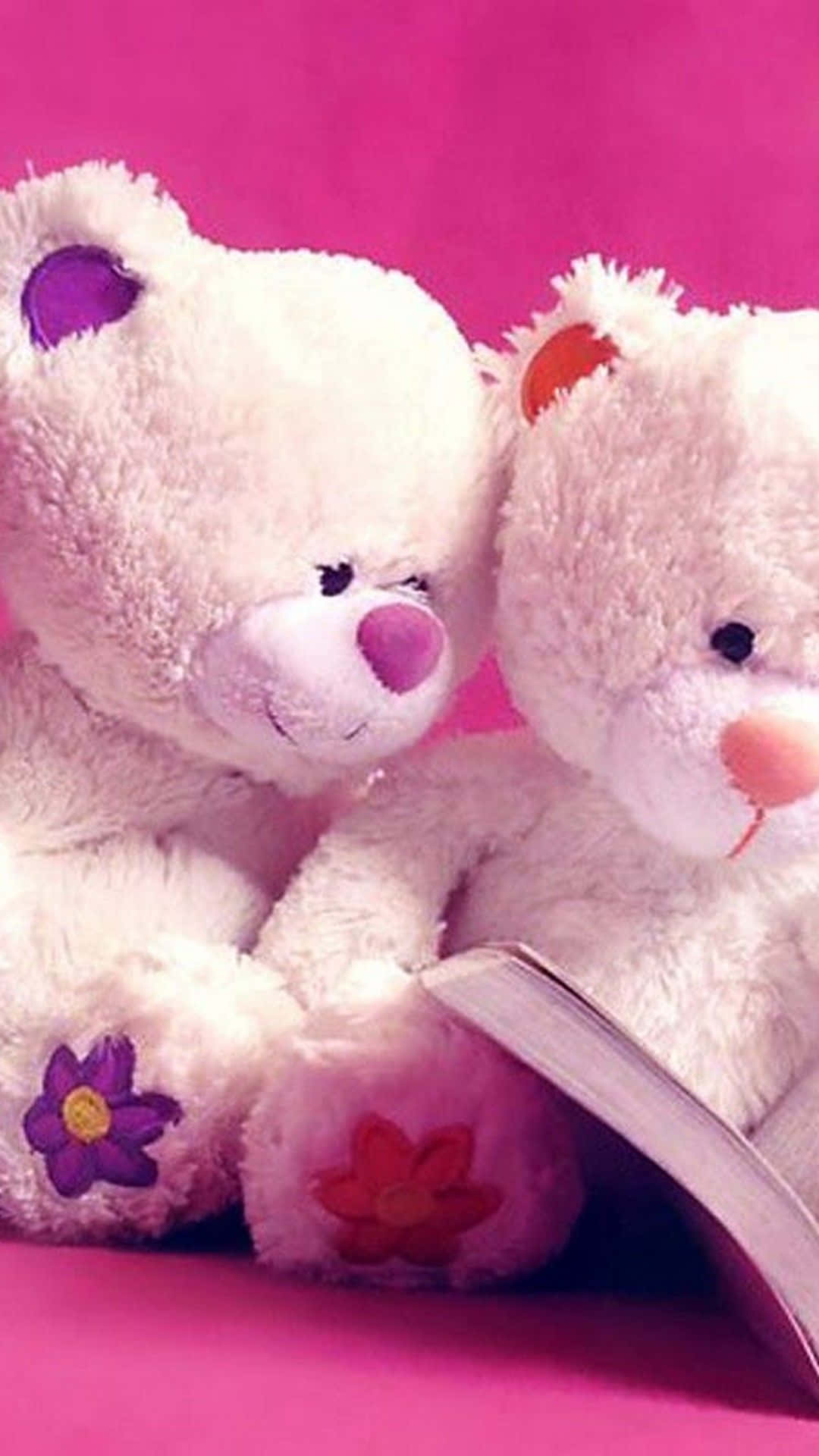Cute Couple Pink Teddy Bear Valentine's Day Background