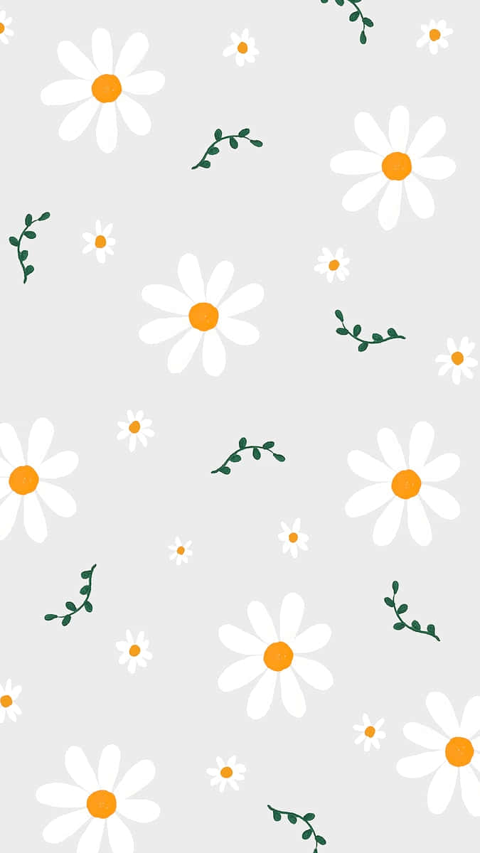 Cute Daisy Flowers With Leaves Pattern Background