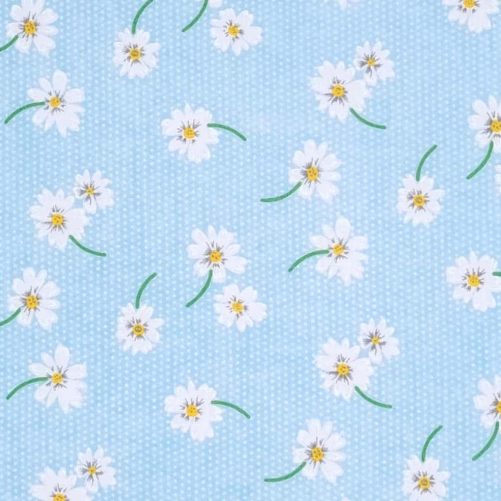 Cute Daisy Flowers With Stems Floral Fabric Background