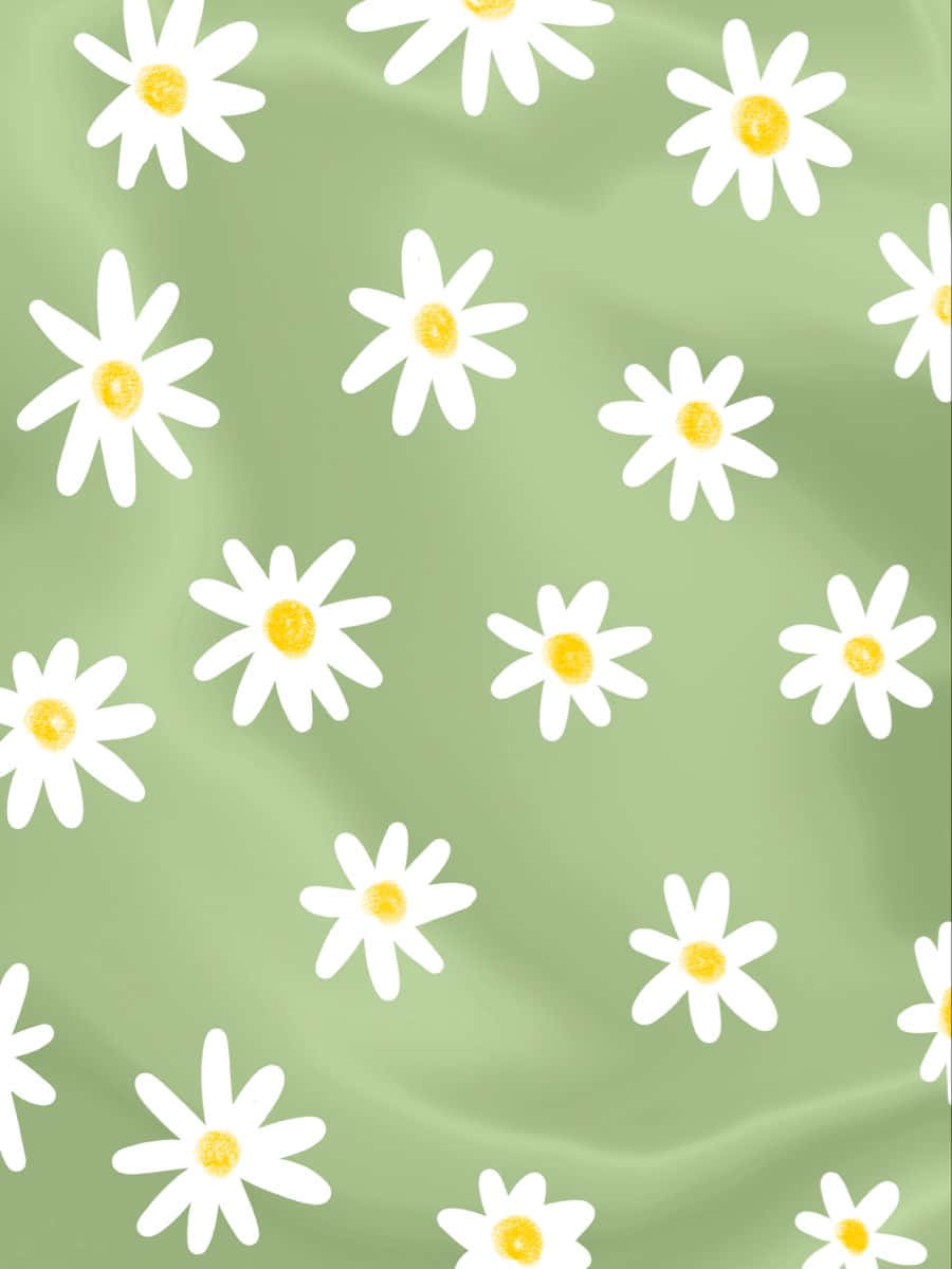 Cute Daisy Green Fabric Pattern Background