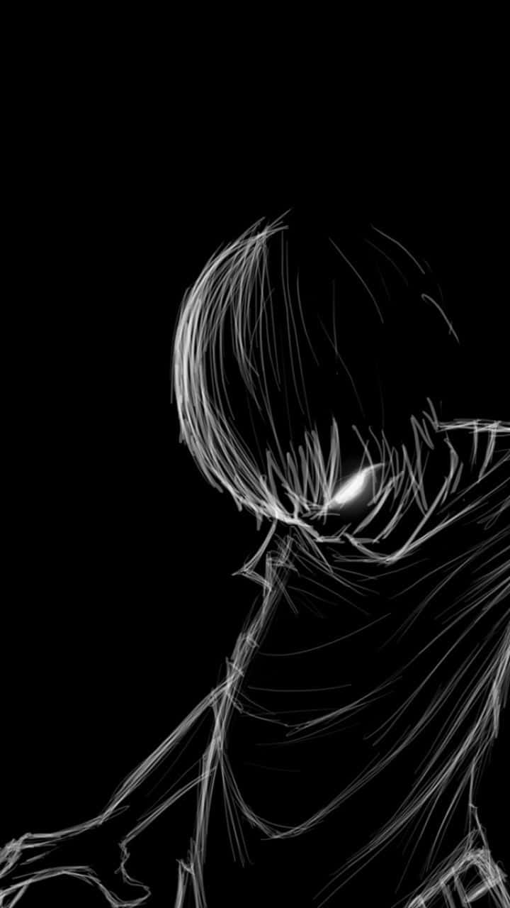 Cute Dark Anime Boy White Ink Background